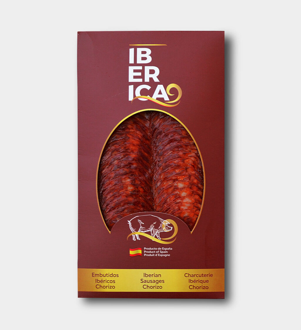 Sobre de 100g de chorizo ibérico loncheado y envasado al vacío